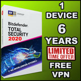 BITDEFENDER TOTAL SECURITY 2019 / 2020 - 6 YEARS 1 DEVICE ACTIVATION - DOWNLOAD